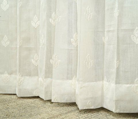 Tri Motifs Door 1 Piece Sheer Curtain (White, 7 Feet)
