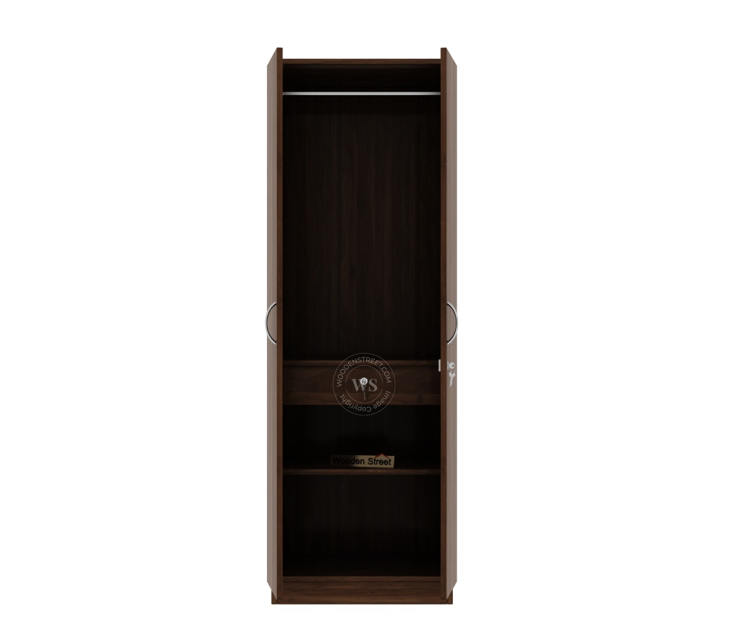 Lillian 2 Door Wardrobe with Drawer Storage and Hanging Rod (Columbian Walnut Finish)