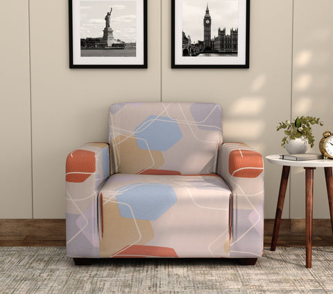 Agnus Modern Abstract Printed Polyester Spandex 3+1+1 Sofa Cover Set (Multi Color)