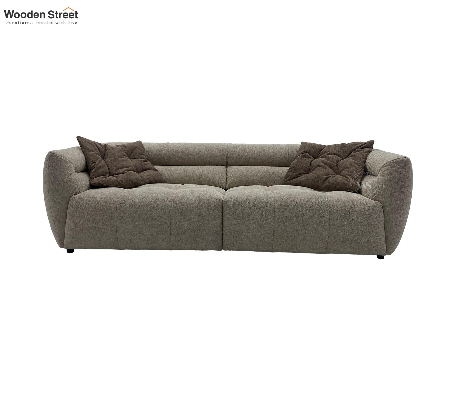 Skava Modern Bubble Tufted Fabric 3 Seater Sofa (Light Beige)