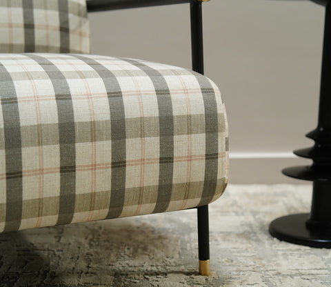 Valentina Metal Lounge Chair (Green Checkered, Black Finish)
