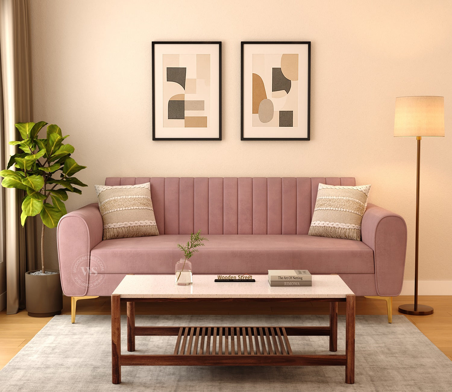 Medusa 3 Seater Fabric Sofa (Velvet, Salmon Pink)