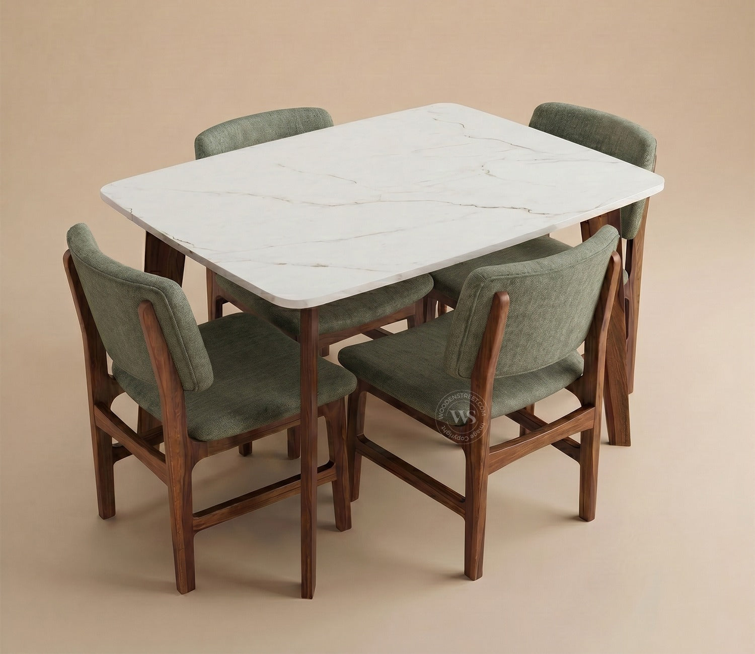 Vivara 4 Seater Dinining Set with Valence Quartz-Top Table and Vinara Upholstered Chair (Sage Green)