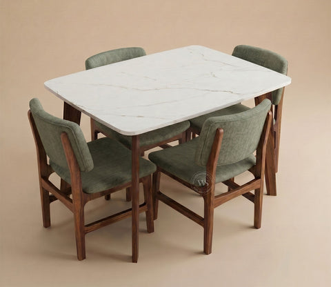 Vivara 4 Seater Dinining Set with Valence Quartz-Top Table and Vinara Upholstered Chair (Sage Green)