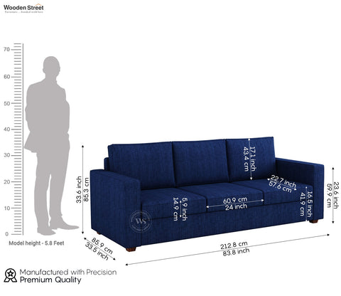 Albus 3+1+1 Seater Fabric Sofa Set (Cotton, Iris Blue)