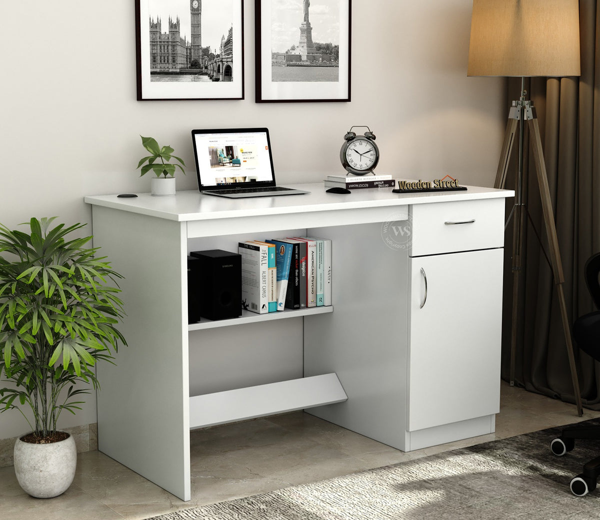 Ignite Premium Engineered Wood Study Table With Multiple Storage Space (Frosty White Finish)