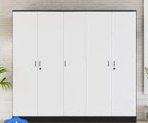 Trueliving Solid wood wardrobes 5 Door Laminated Finish & PU Finish White Wardrobe 8Ft *2Ft *9Ft -2438.4MM X 609MM X 2743.2MM)