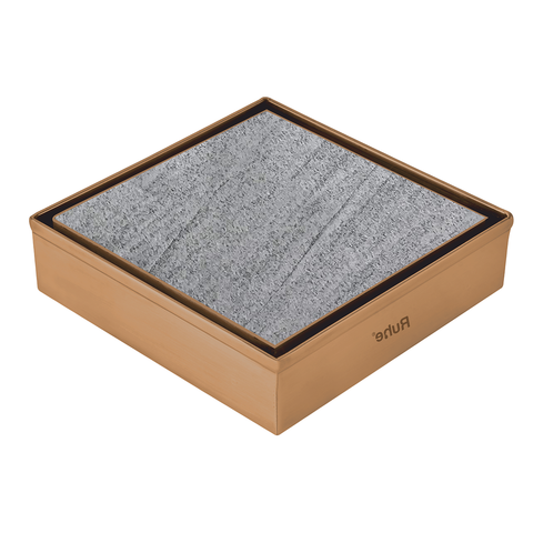Trueliving Home Brown Marble Insert Shower Drain Channel (6 x 6 Inches) ROSE GOLD PVD Coated