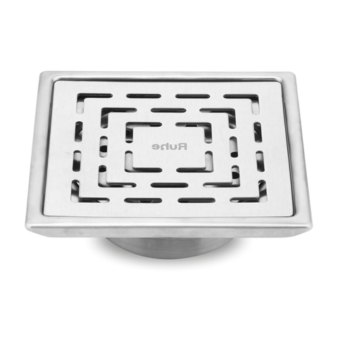 Trueliving_Sapphire Silver Square 304-Grade Floor Drain with Collar & Cockroach Trap (5 x 5 Inches)