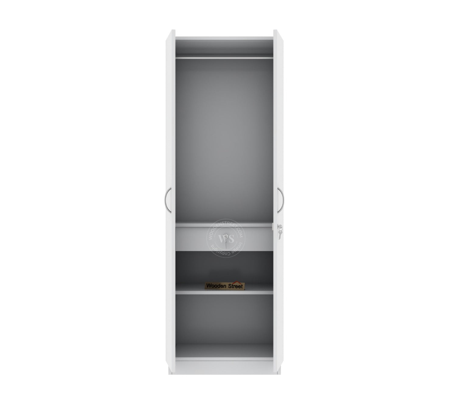 Lillian 2 Door Wardrobe with Drawer Storage and Hanging Rod (Frosty White Finish)