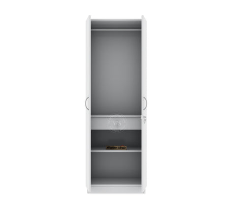 Lillian 2 Door Wardrobe with Drawer Storage and Hanging Rod (Frosty White Finish)