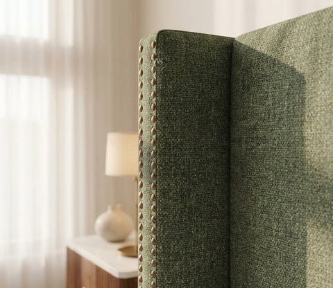 Kesarth Luxe Upholstered Hydraulic Storage Bed with High-Rise Headboard (Queen Size, Sage Green)