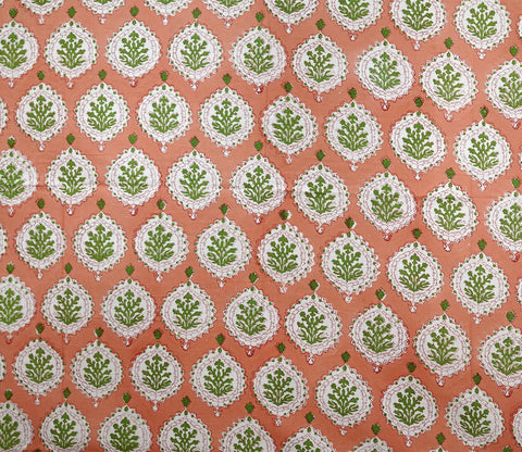 Floral Large Butah 1 Piece Long Door Curtain (Peach, 9 Feet)