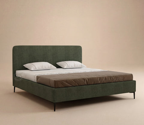 Andreas Premium Fabric Bed with Curved Headboard & Without Storage (Queen Size, Sage Green)