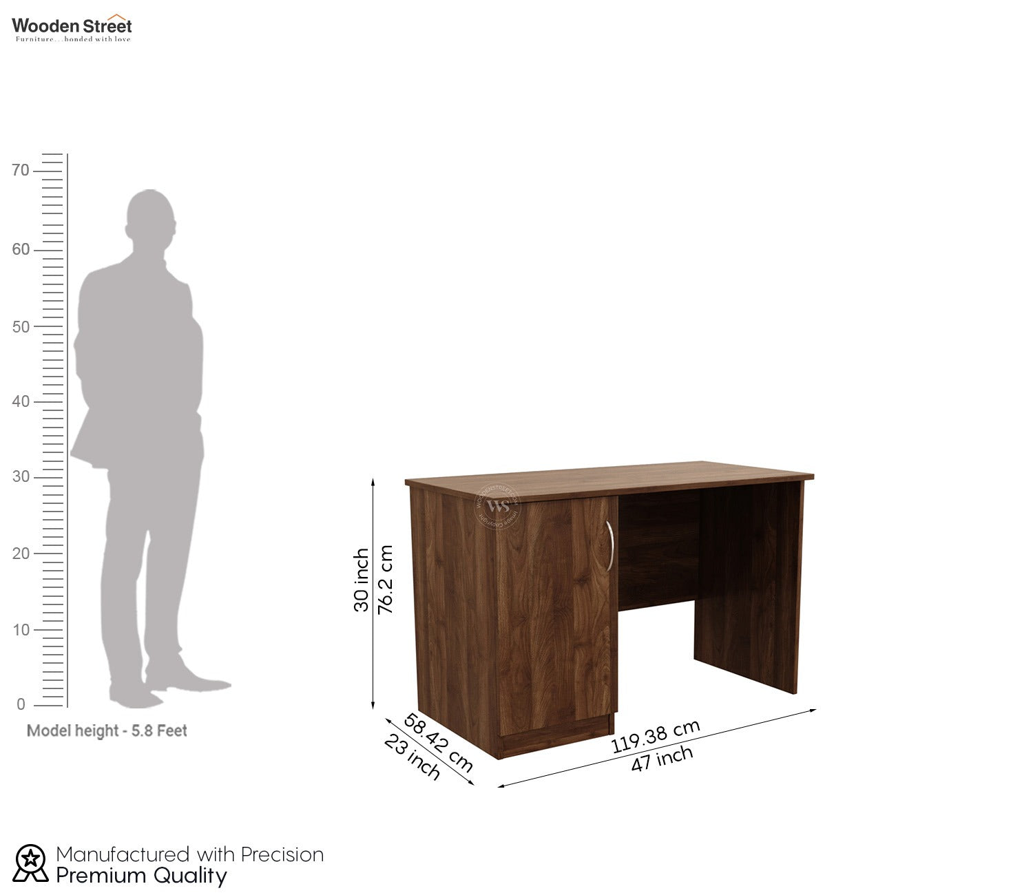 Arc Engineered Wood Study Table With 2 Layer Closed Storage Cabinet (Columbian Walnut Finish)
