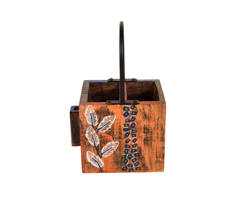Multicolor Leaf Handcrafted Cutlery Holder in Mango Wood