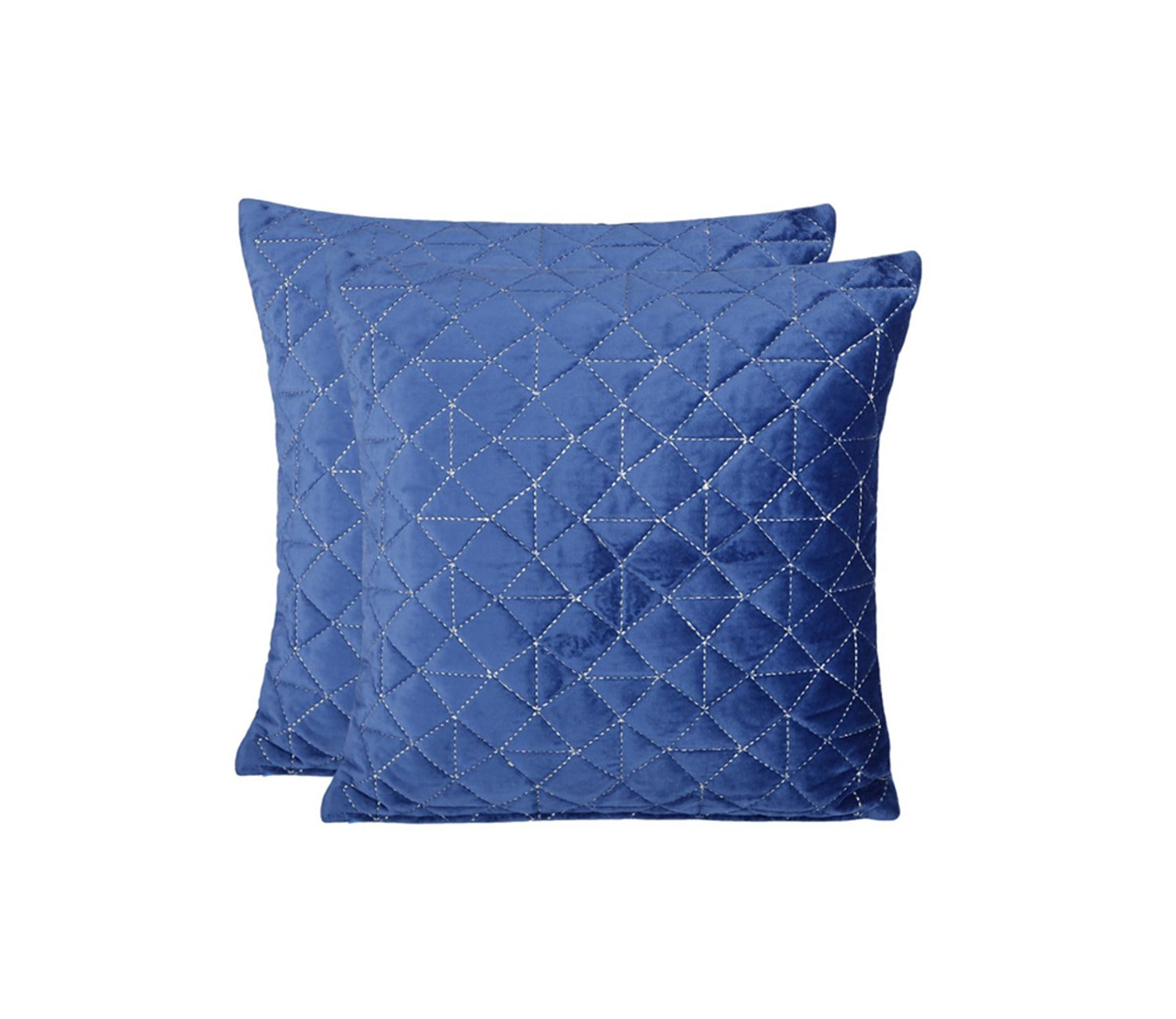 Velvet Quilted Cushion Cover - Set of 2 (Navy Blue, 18 x 18 inch)