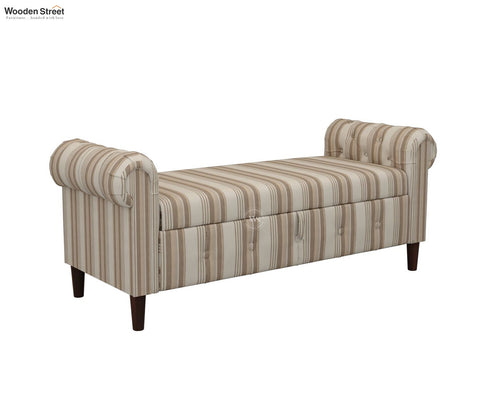 Velo Cushioned Hand Carved Sofa Bench With Hidden Storage (Cream Strip)