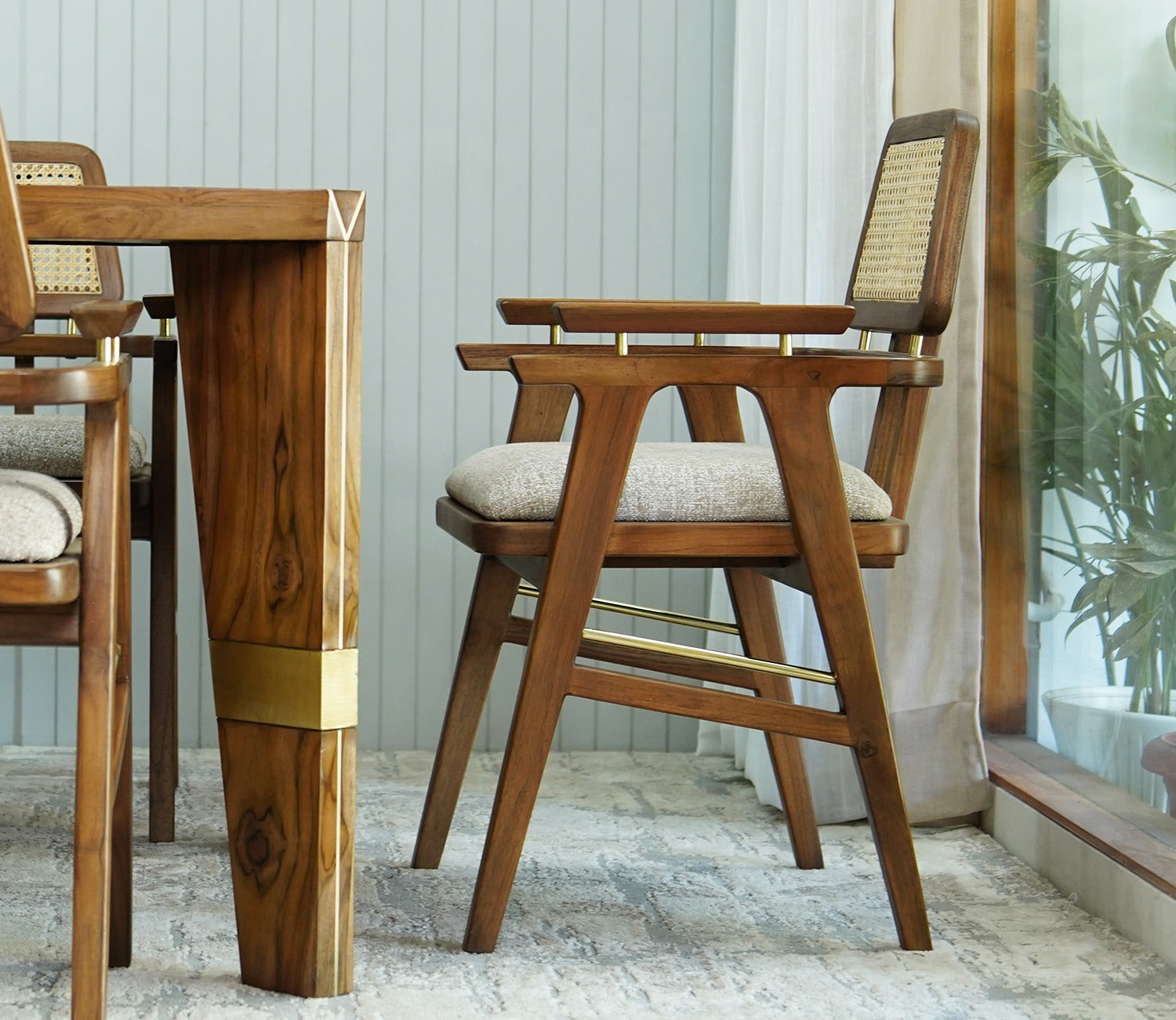 Asav Teak Wood Arm Chair with Cane (Honey Finish)