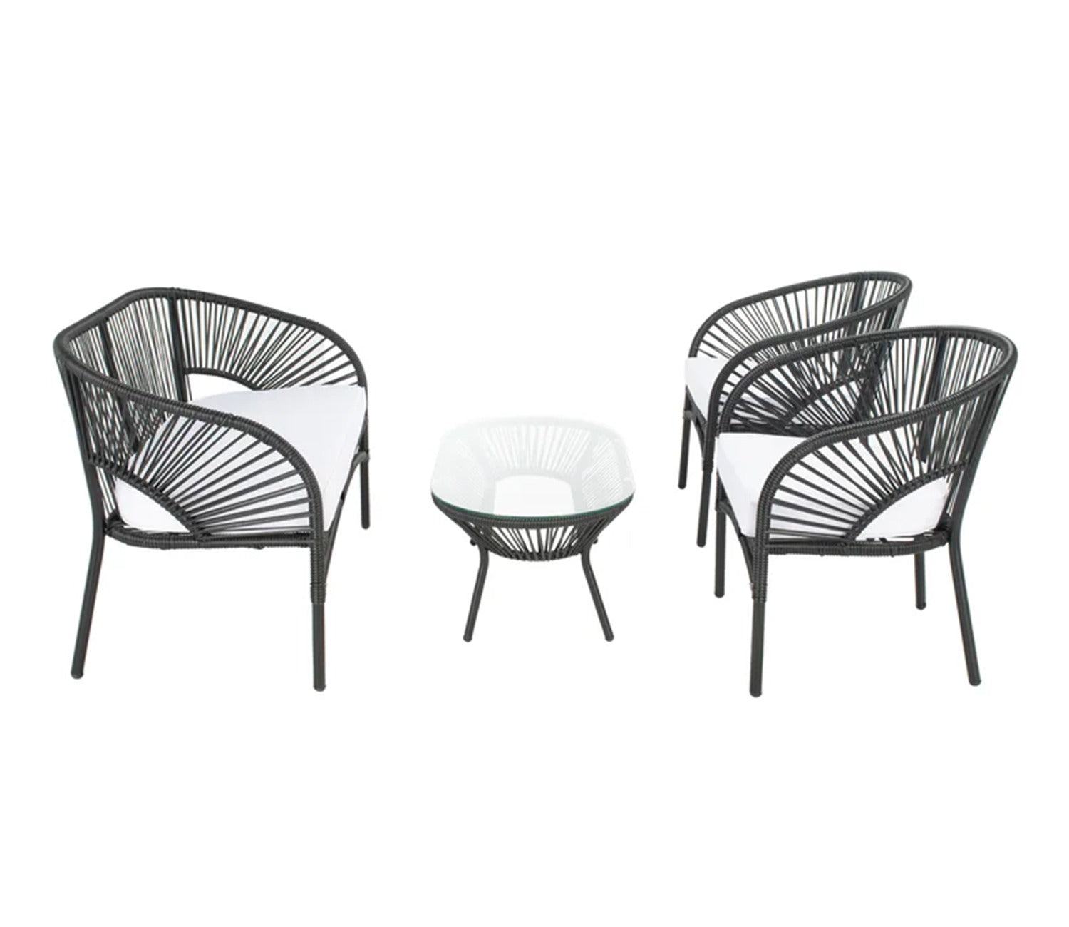 Black Rope 4 Seater With Table And Off-White Cushions