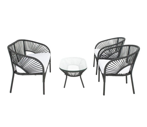 Black Rope 4 Seater With Table And Off-White Cushions