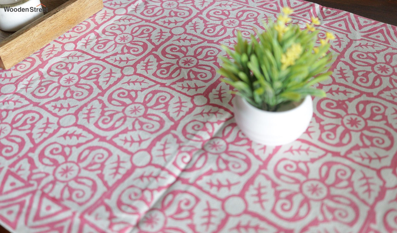 Vivid Garden Pink and White Hand Block Print Table Runner - 16 x 50