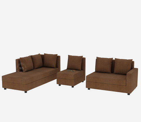 Sible L-Shape 6 Seater Left Aligned Fabric Sofa (Cotton, Mocha Brown)
