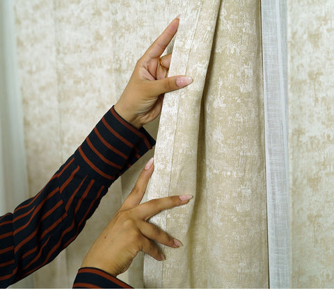 Shiny Textured Blackout 1 Piece Curtain (Beige, 7 Feet)