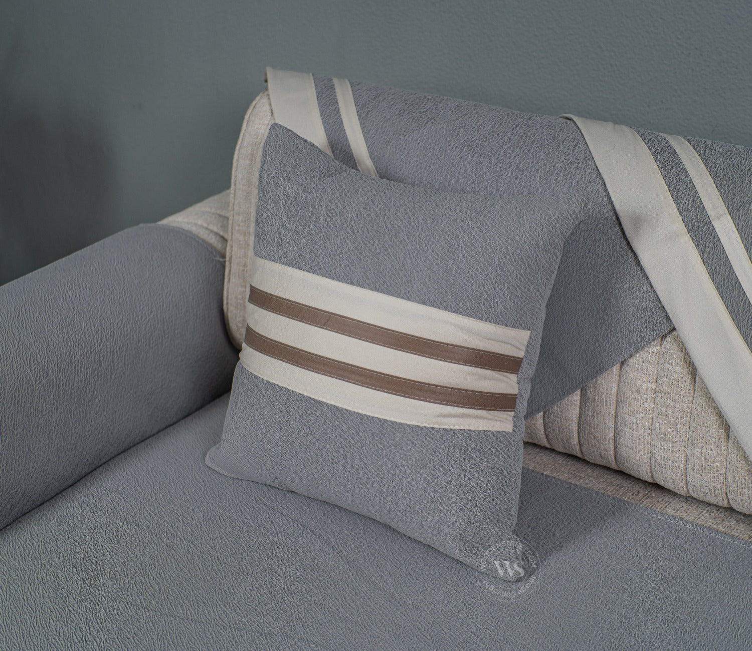 Elegance Essence Blue Mist Plain 3 Seater Sofa Cover -  Set of 8