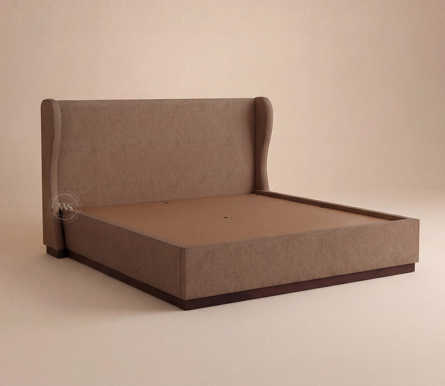 Adhiraj Luxurious Fabric Hydraulic Storage Bed with Plush Wingback Headboard (Queen Size, Sand Brown)