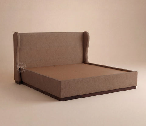 Adhiraj Luxurious Fabric Hydraulic Storage Bed with Plush Wingback Headboard (Queen Size, Sand Brown)