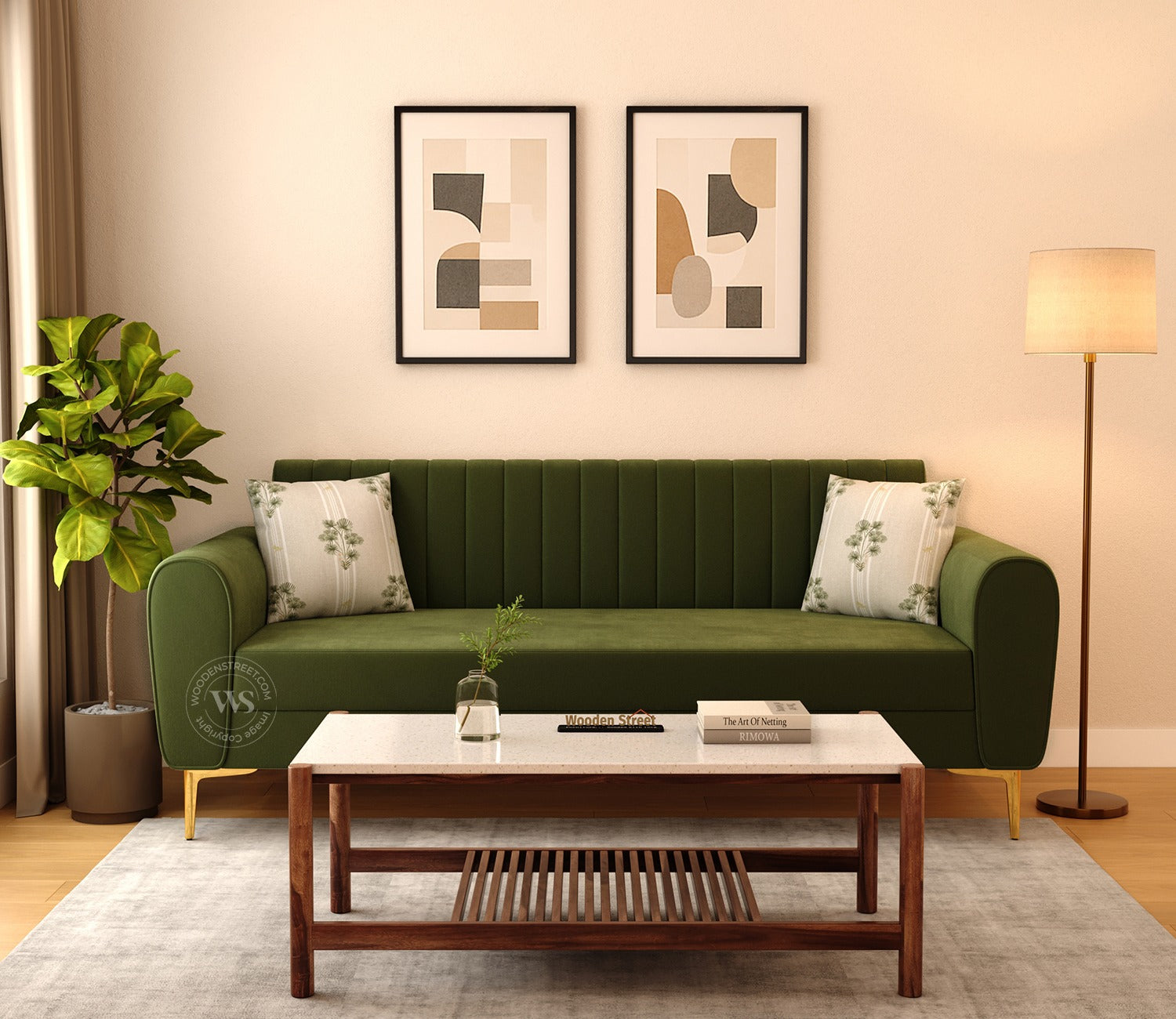 Medusa 3 Seater Fabric Sofa (Velvet, Dark Olive Green)