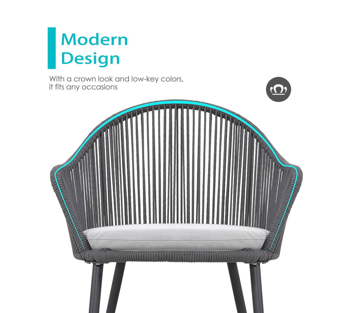 Dark Grey Rope 2 Seater Chair With Table And Off-White Cushions Balcony Sets