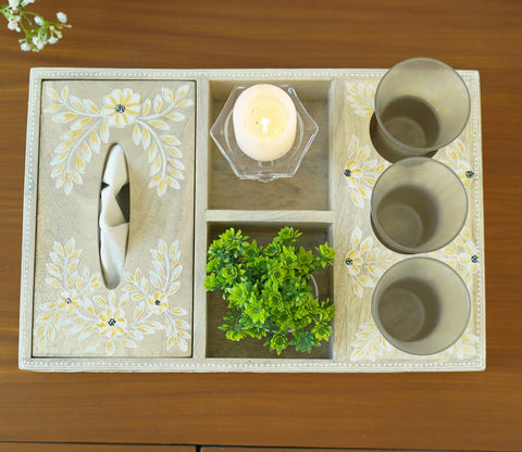 Adiva Floral Hand Painted Multistorage Wooden Tray