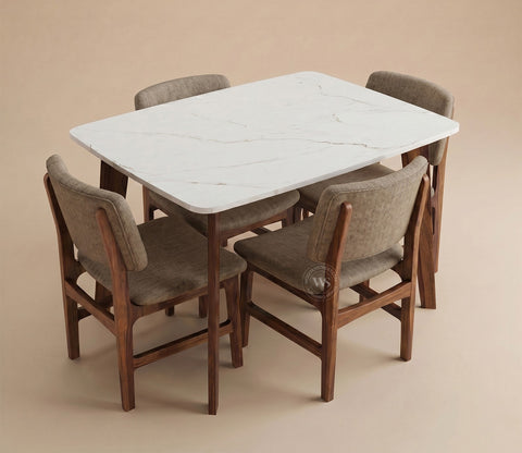 Vivara 4 Seater Dinining Set with Valence Quartz-Top Table and Vinara Upholstered Chair (Sand Brown)