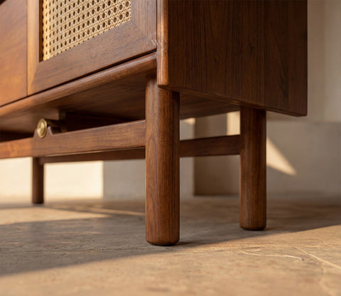Ishana Mango Wood Designer Cabinet with Cane Detailing (Teak Finish)
