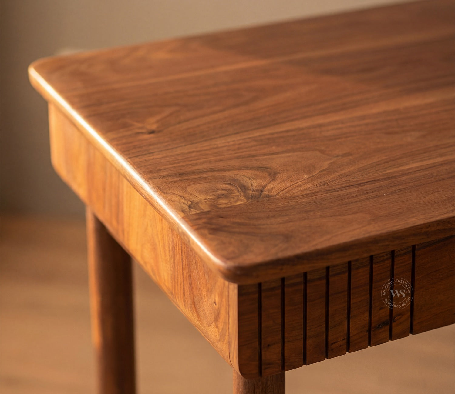 Kalam Modern Designer Sheesham Wood Study Table with Cane Accents & Drawer Storage (Teak Finish)
