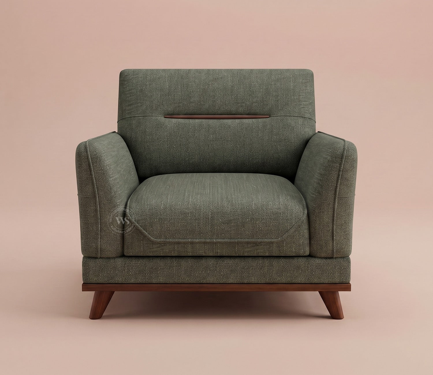 Alvaro 1 Seater Fabric Sofa with Wooden Accents (Cotton, Sage Green)
