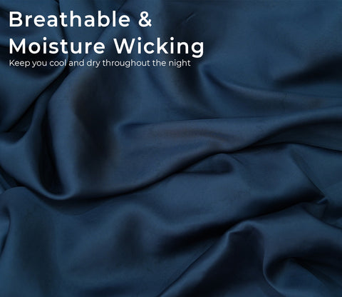 Vegan Bamboo Silk Bedsheet 300 TC Naturally Anti-Bacterial Queen Bedsheet with 2 Pillow Cover (Navy Blue)
