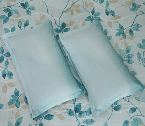 Flowery 144 TC Flat Pure Cotton King Size Bedsheet With 2 Pillow Covers (Blue)