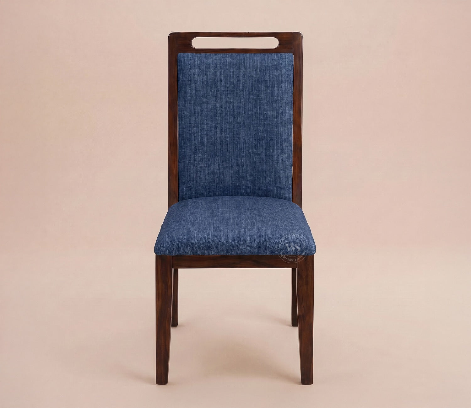 Hazel Sheesham Wood Premium Cotton Cushioned Dining Chair - Set of 2 (Cotton, Walnut Iris Blue)