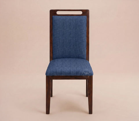 Hazel Sheesham Wood Premium Cotton Cushioned Dining Chair - Set of 2 (Cotton, Walnut Iris Blue)