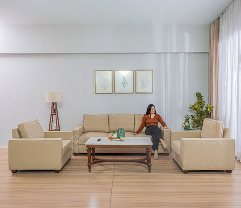Albus 3+1+1 Seater Fabric Sofa Set (Cotton, Irish Cream)
