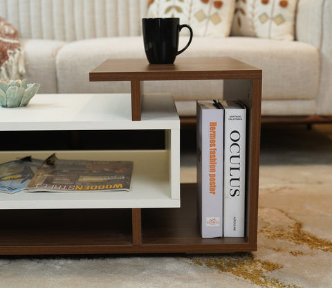 Jevon Engineered Wood Dual Finish Coffee and Centre Table (Columbian Walnut White Finish)