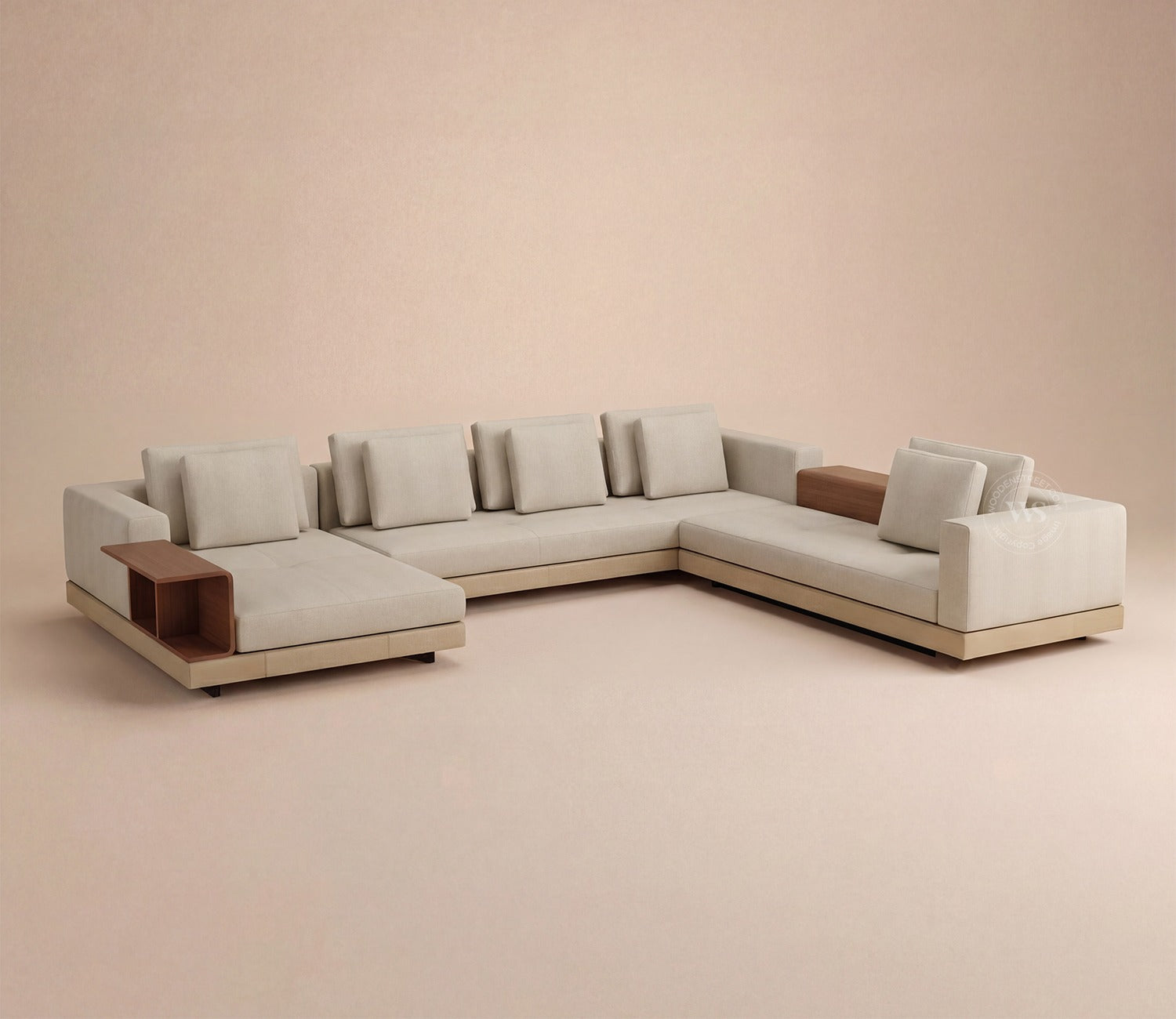 Matrix U-Shape Premium Sectional Fabric Sofa (Cottage Ivory)