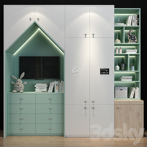 Trueliving 5 Door Corner Kids wardrobes Laminated Finish & PU Finish with Drawers 8Ft *2Ft *9Ft -2438.4MM X 609MM X 2743.2MM)