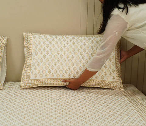 200 TC Double Bed Sheet - Alys Positional Percale Cotton Bedsheet King Size With 2 Pillow Covers