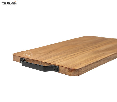 Turf Acacia Wood Handcrafted Non Slip Chopping Board With Metal Handle For Kitchen