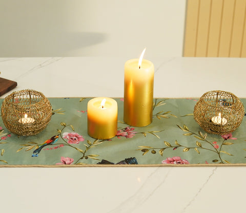 Bird on Branch Printed Cotton Table Runner (Teal, 13 x 72 Inches)