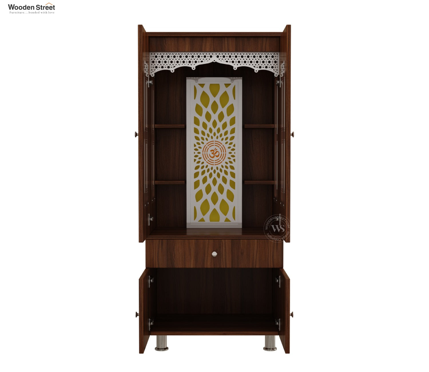 Atharv Engineered Wood Home Temple With Inbuilt LED Light System (Exotic Teak)